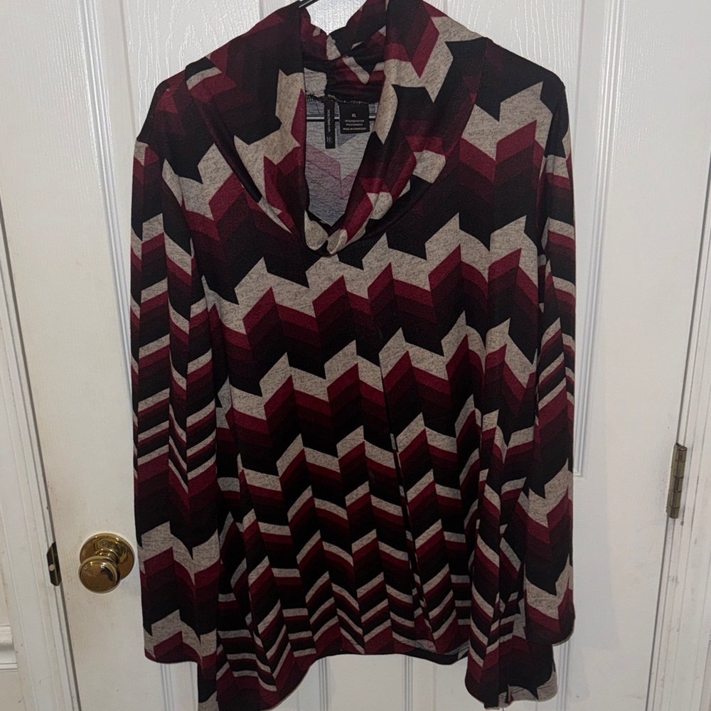 New Directions Burgundy and Black Patterned Sweater